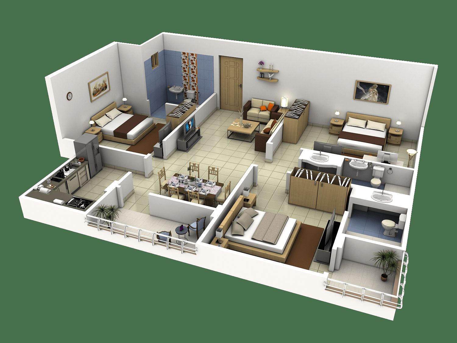 3BHK Flat Architectural Design