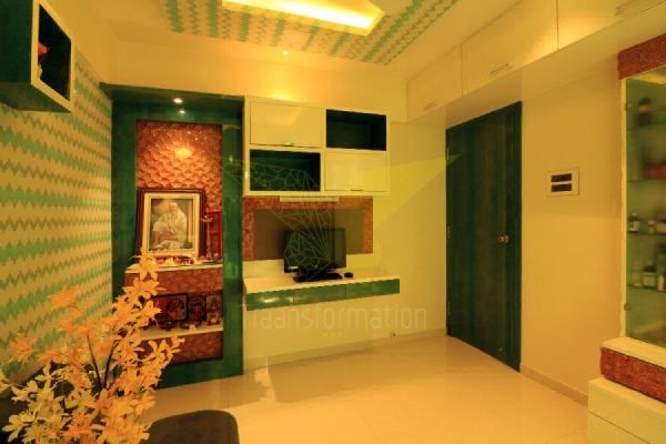 T.V. Unit with Pooja Area Design - Parab Residence, Thane