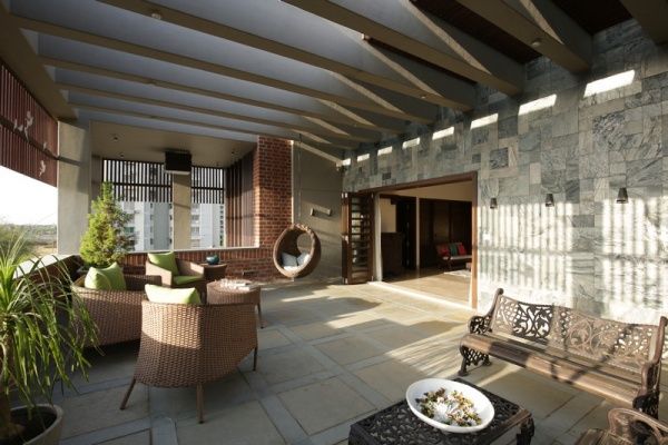 Contemporary Balcony With Sitting Area