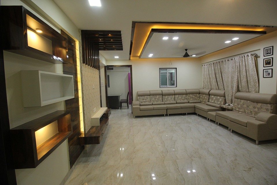 Contemporary Large Living Room incorporating L- Shaped Modular Sectional Sofa