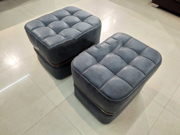 Gray Coloured Mid Century Modern Tufted Leather Upholstered Ottoman