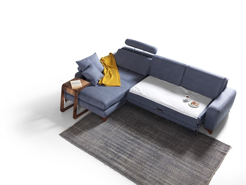 Linen Upholstered Modern Sectional Sofa cum Bed
