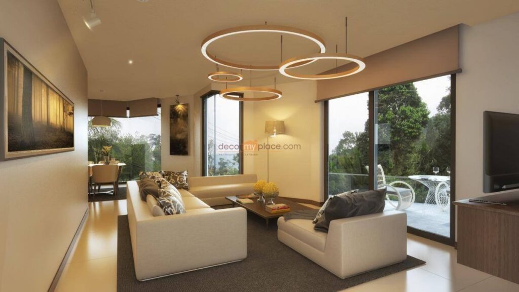Living Room with Hanging Lights