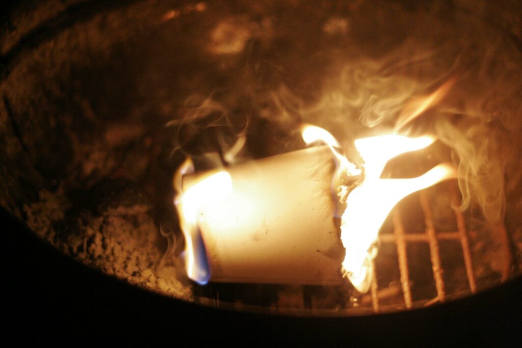 Paper Rolls in Fireplace