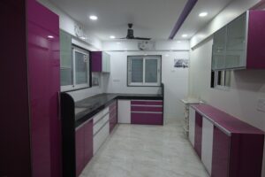 White & Purple Theme Modular Kitchen