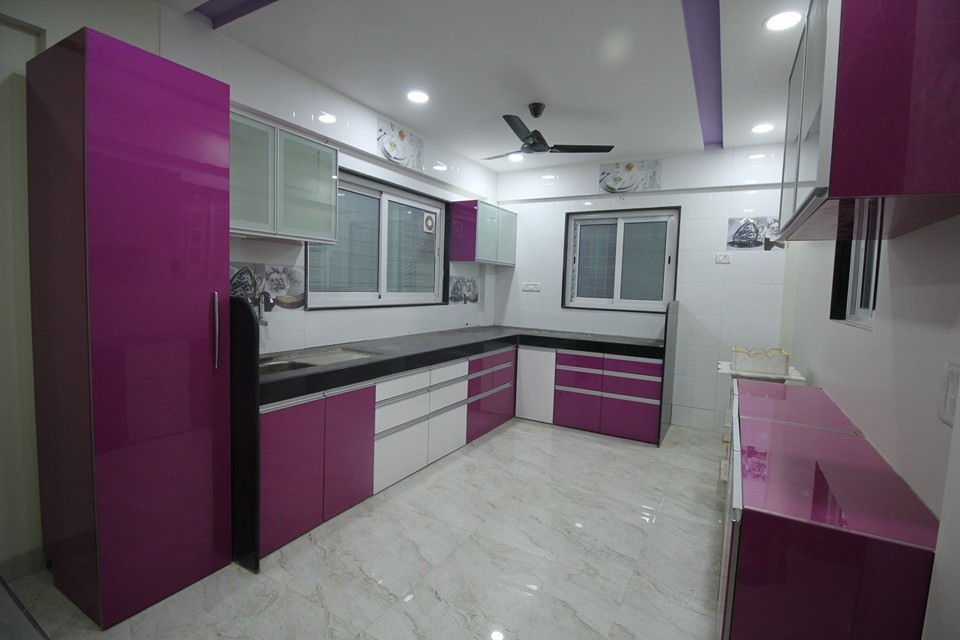 White & Purple Theme Modular Kitchen
