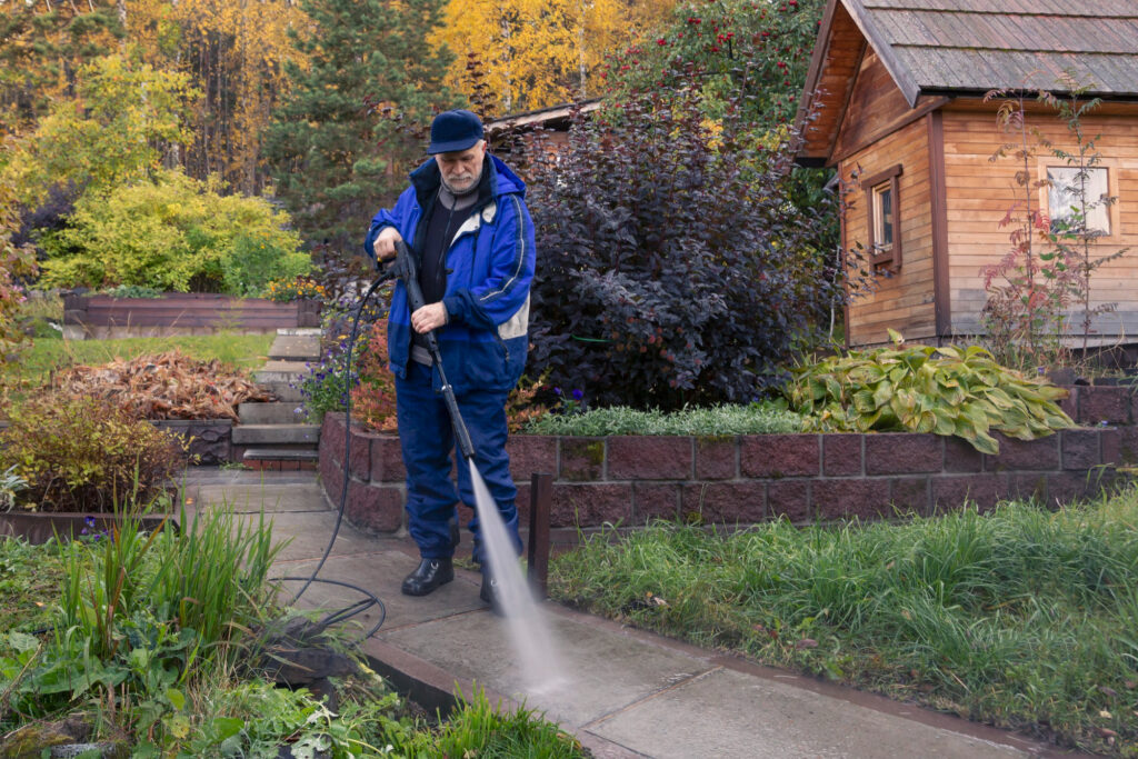 Stone Walkway Cleaning with A Hose