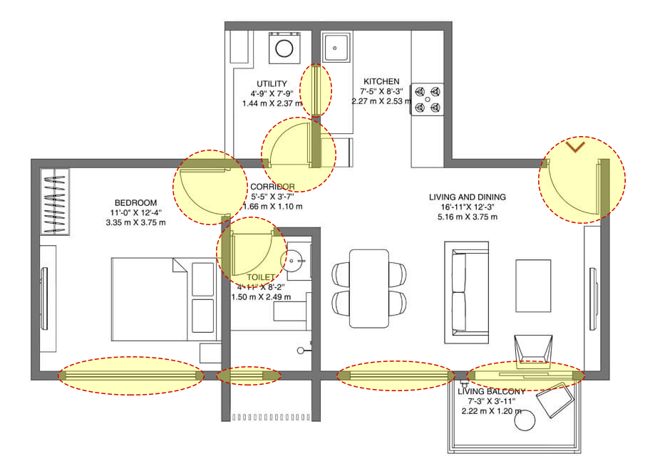Location of Doors or Windows in your flat