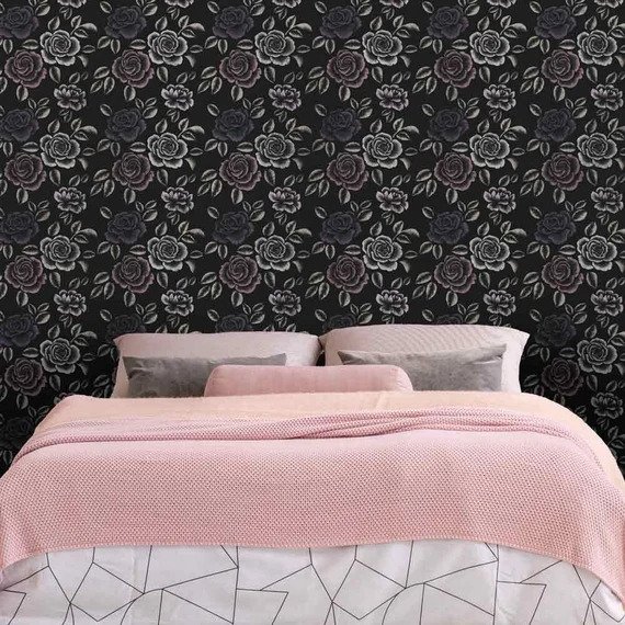 Blue Rose Stenciled Wall Art Blue Rose Stenciled Wall Art