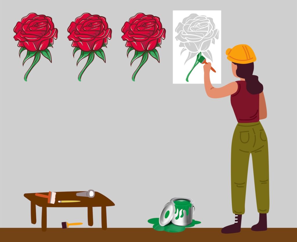 Fill colours in rose template stencil Fill colours in rose template stencil