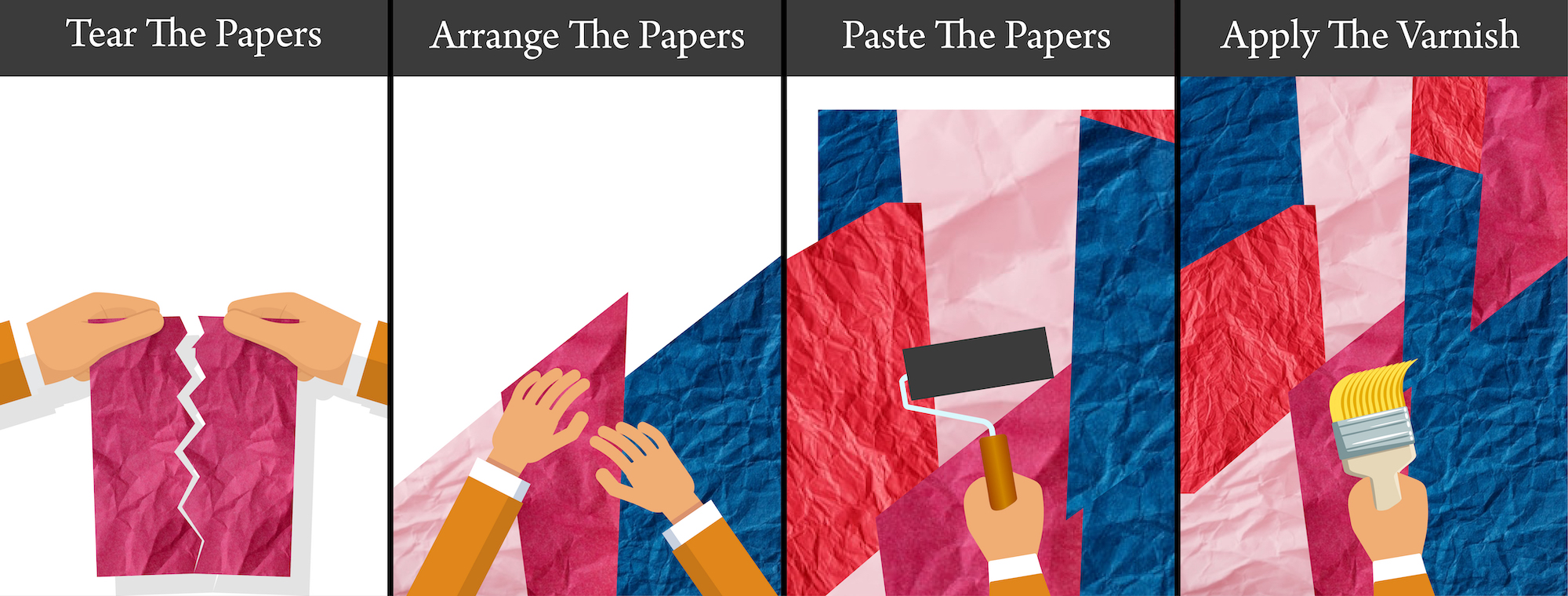 The Process of Doing Tissue Paper Art Wall Procedure to Do Tissue Paper Art Wall