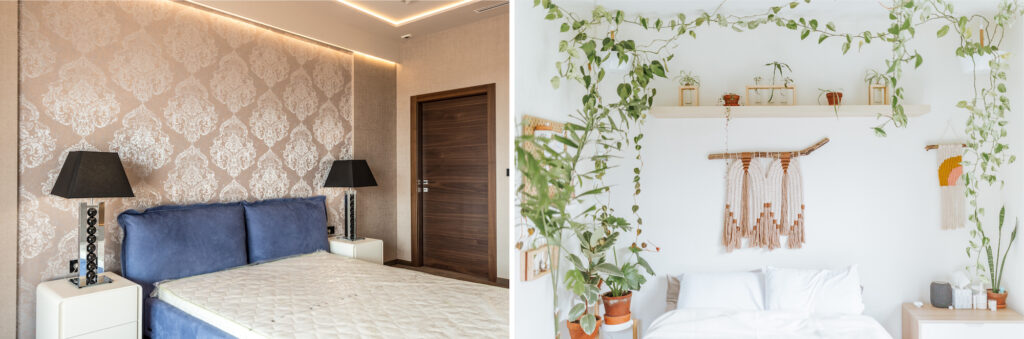 Bedrooms in White and White Stencils