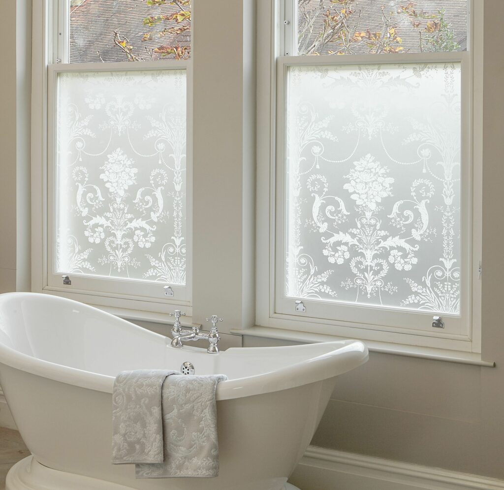 Etched frosted glass window Etched frosted glass window