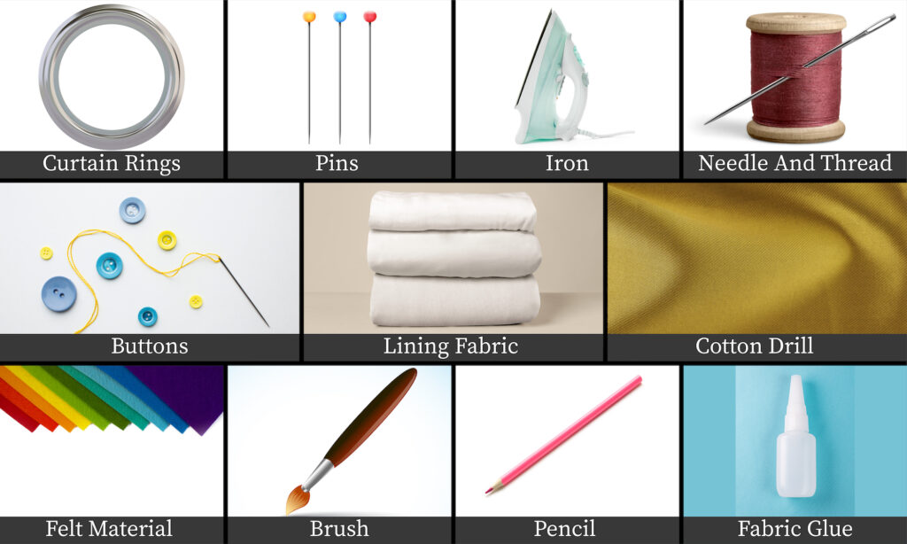 Things required for DIY felt applique curtain Things required for DIY felt applique curtain