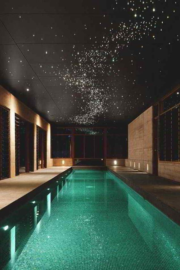 Accentuated indoor pool decor