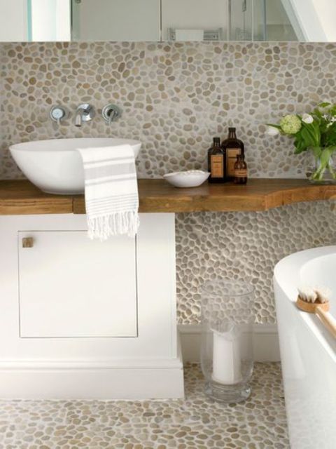 Bathroom remodel with pebbles Bathroom remodel with pebbles
