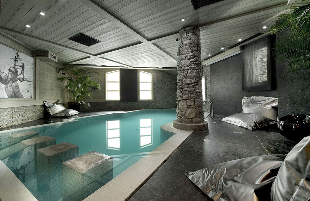 Dark interiors for indoor pool