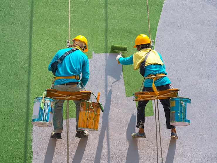 Painting contractor work with safety in mind