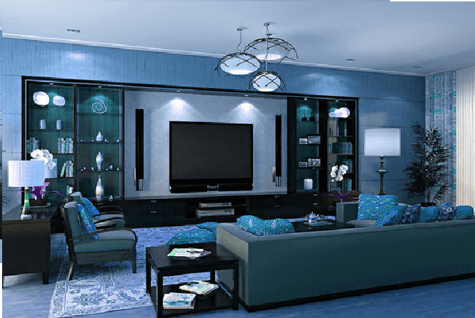 A blue modern living room