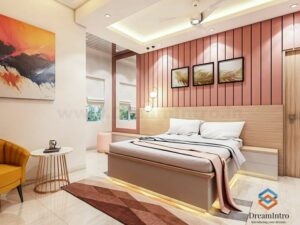 A colourful modern minimalistic bedroom