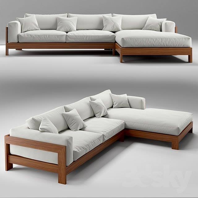 A contemporary wooden sofa