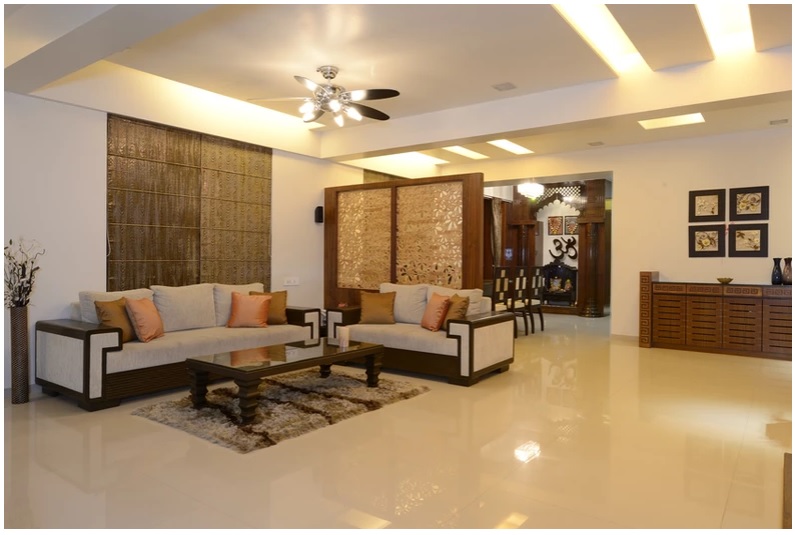 A crème and brown living room with a modern touch