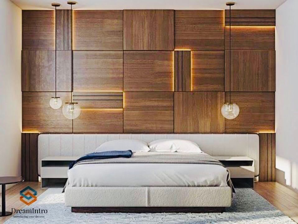 Modern bedroom with wooden flooring
