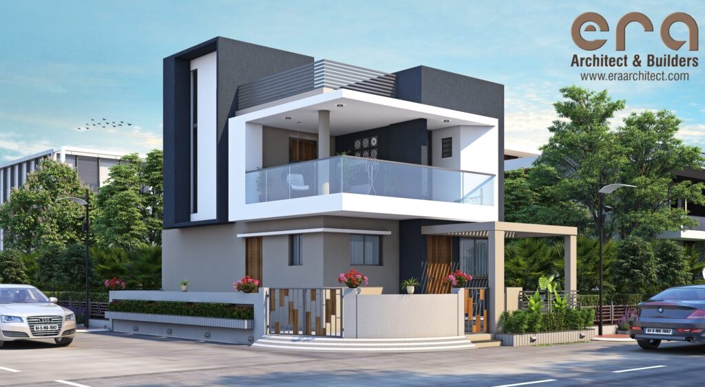 A modern elevation of a two-storey