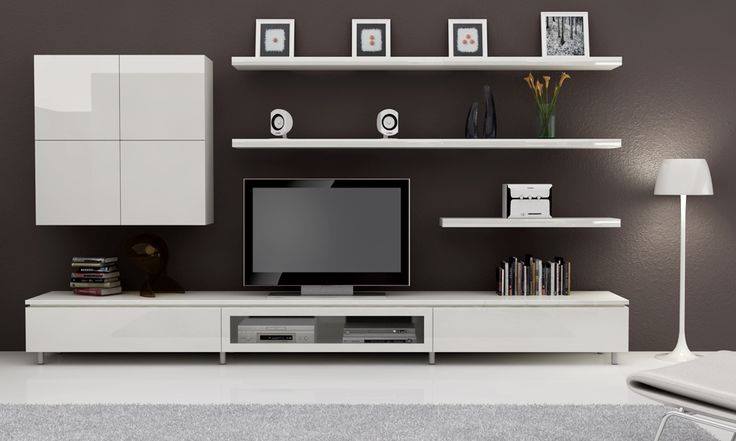 Dark brown and white TV unit setup