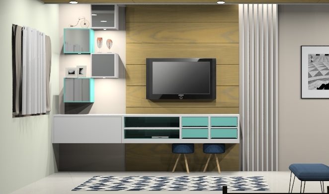Modern TV unit with grey flooring