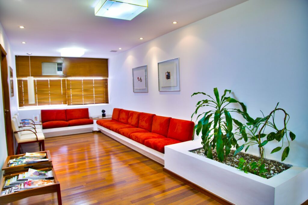 Modern living room with white structure