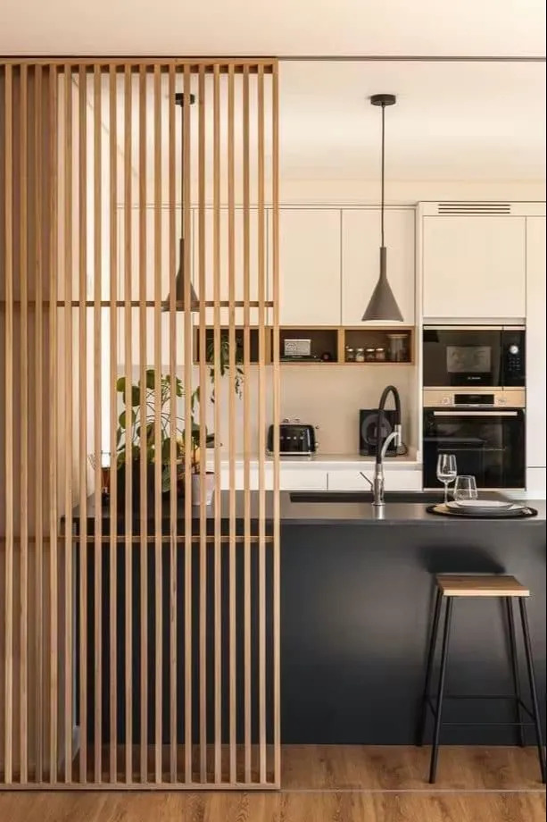 Wooden Louvered Open Kitchen Partition Wooden Louvered Open Kitchen Partition