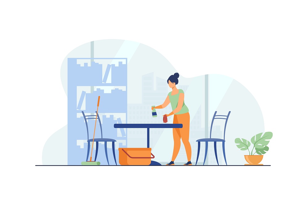Illustration of lady cleaning study desk Illustration of lady cleaning study desk