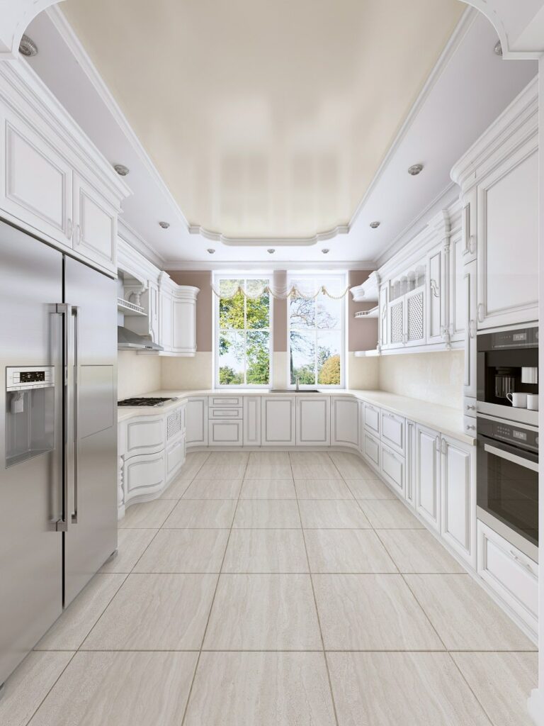 Cream colour galley kitchen design