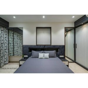 A modern compact bedroom in greys and white - 1