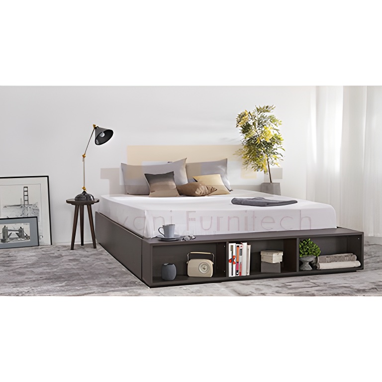 Modern Black Bed with Storage Shelves