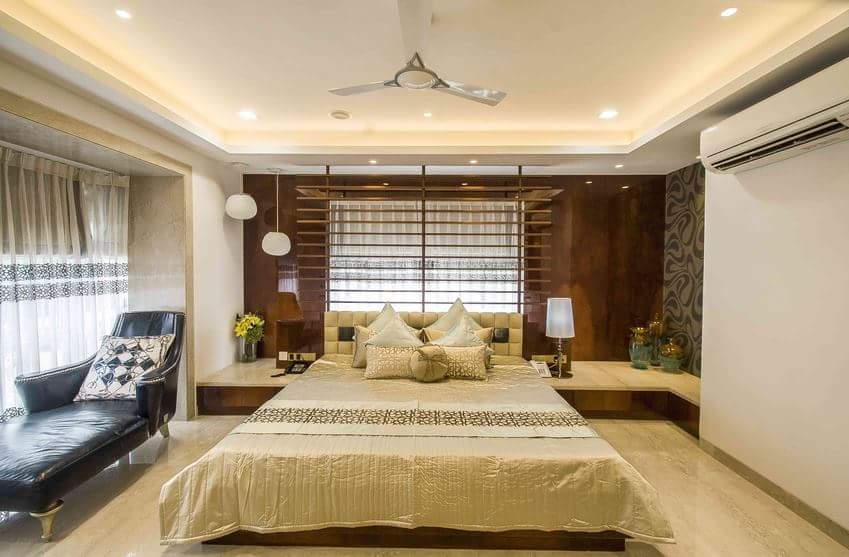 Bedroom has Brown and Beige as Main Colours