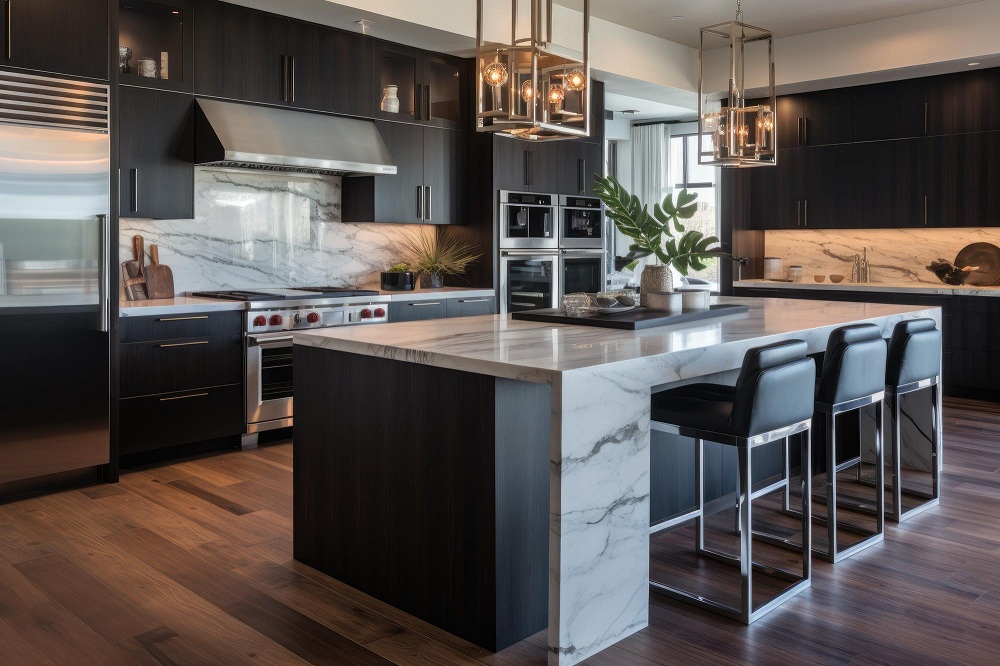 Calacatta Quartz Waterfall Island