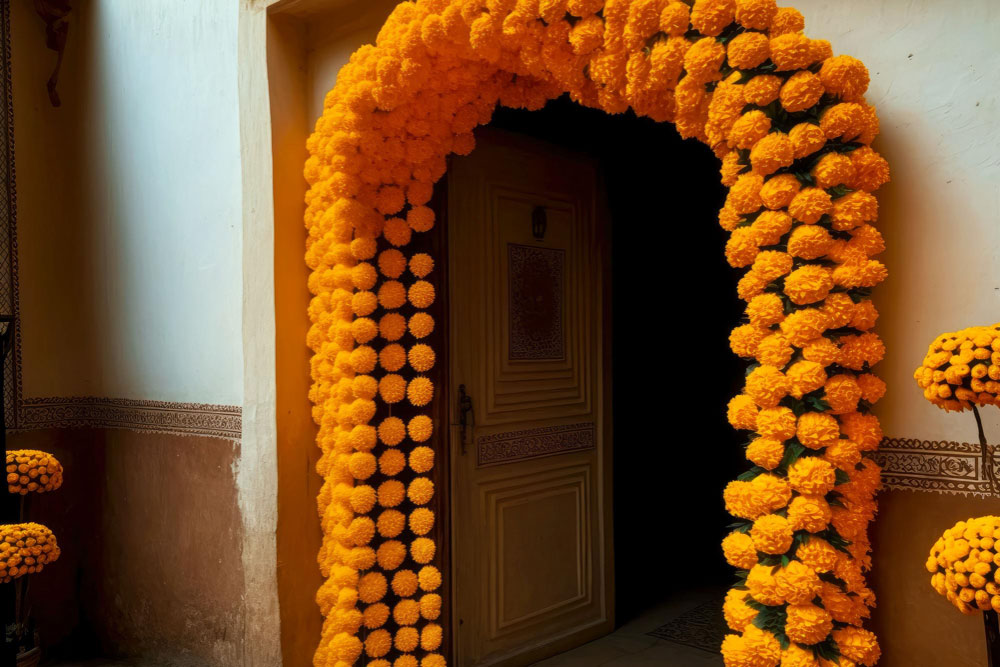 Decorate the main door with Flowers