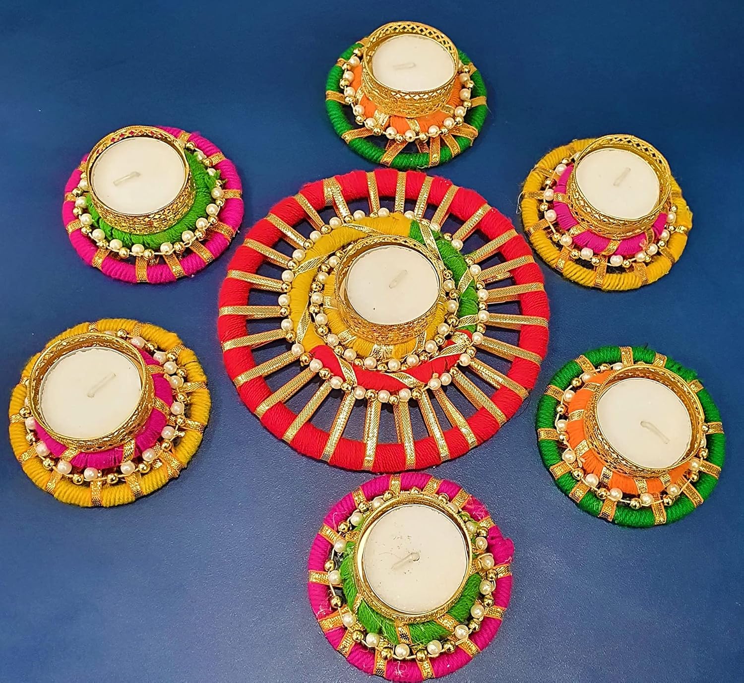 Diya décor with bangles and lace