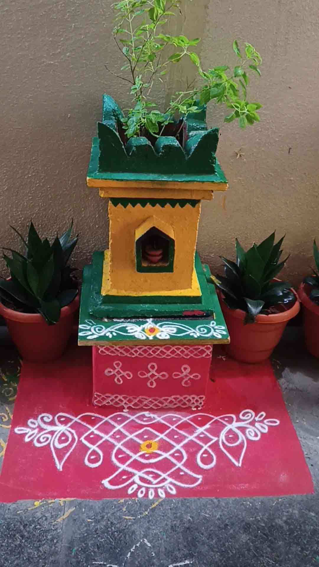 Exterior Diwali Decor - Tulsi Pot with Rangoli