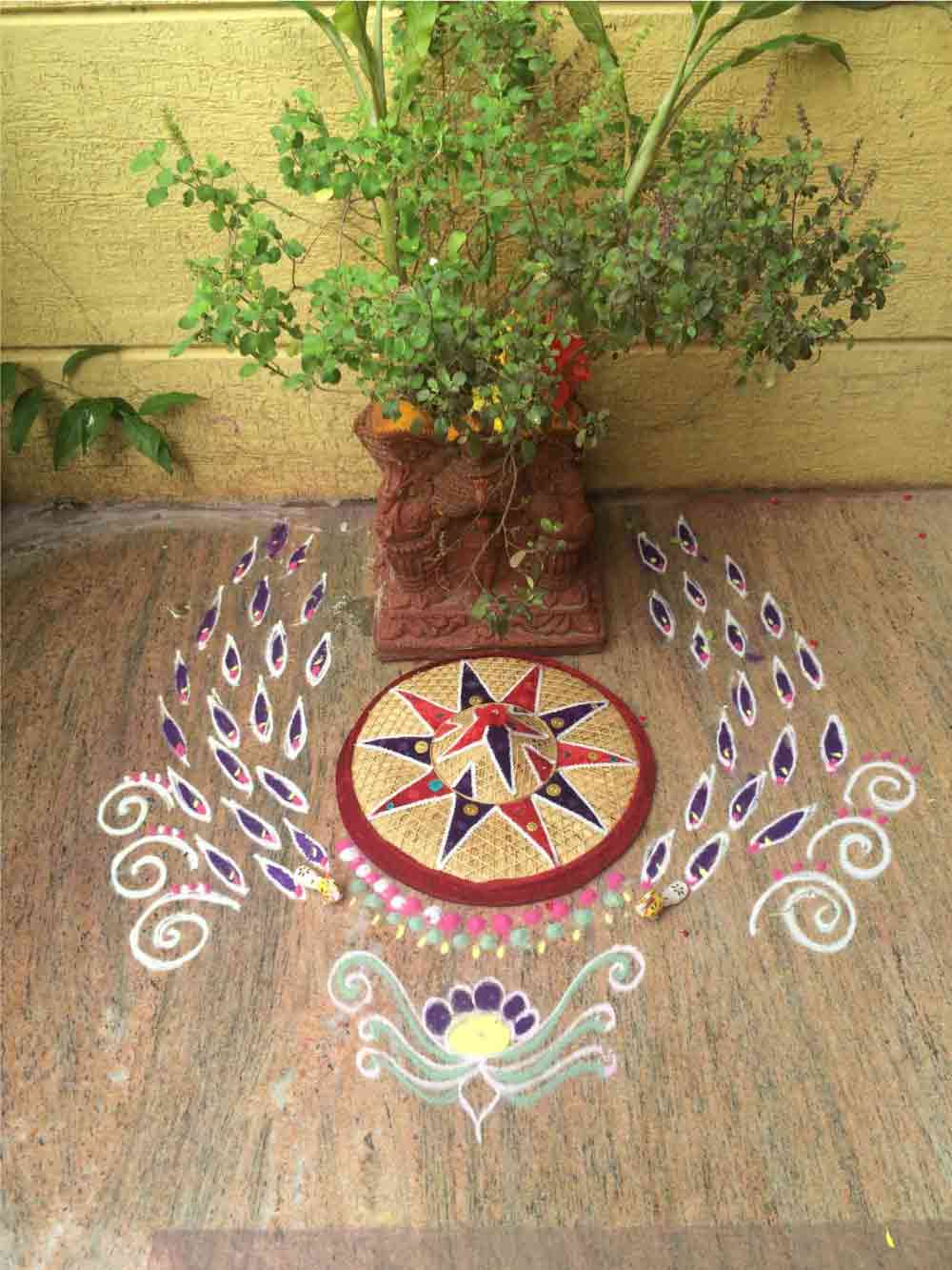 Exterior Diwali Decor - Tulsi Pot with Rangoli