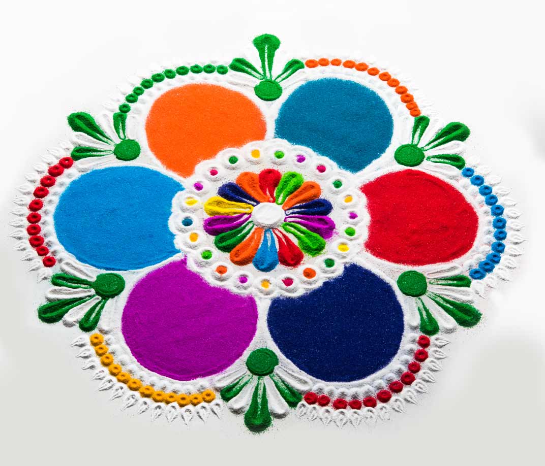 Flower Rangoli Design With Paper Cone