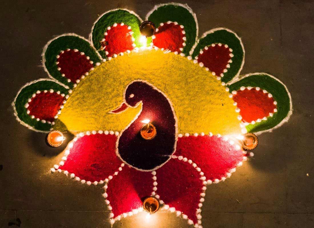 Peacock Rangoli for Diwali