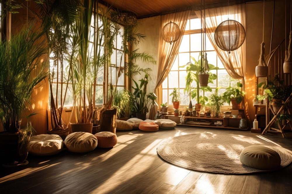 Asian-inspired Meditation Zone with Bamboo Decor Asian-inspired meditation zone with bamboo decor