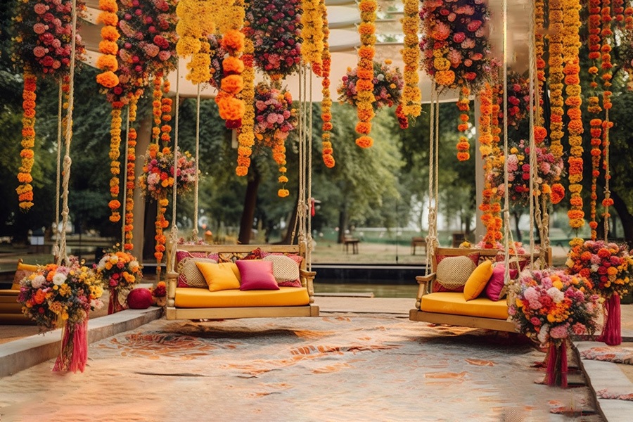 Floral Theme Wedding Mandap with Swings