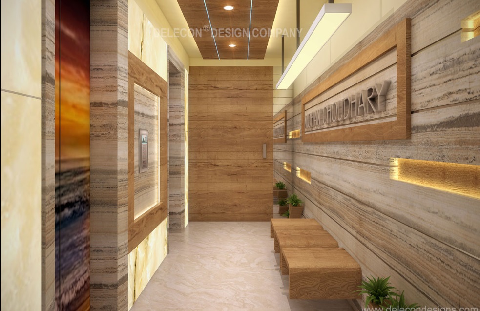 Foyer Wall treated with Travertine Stone & Niche - 1