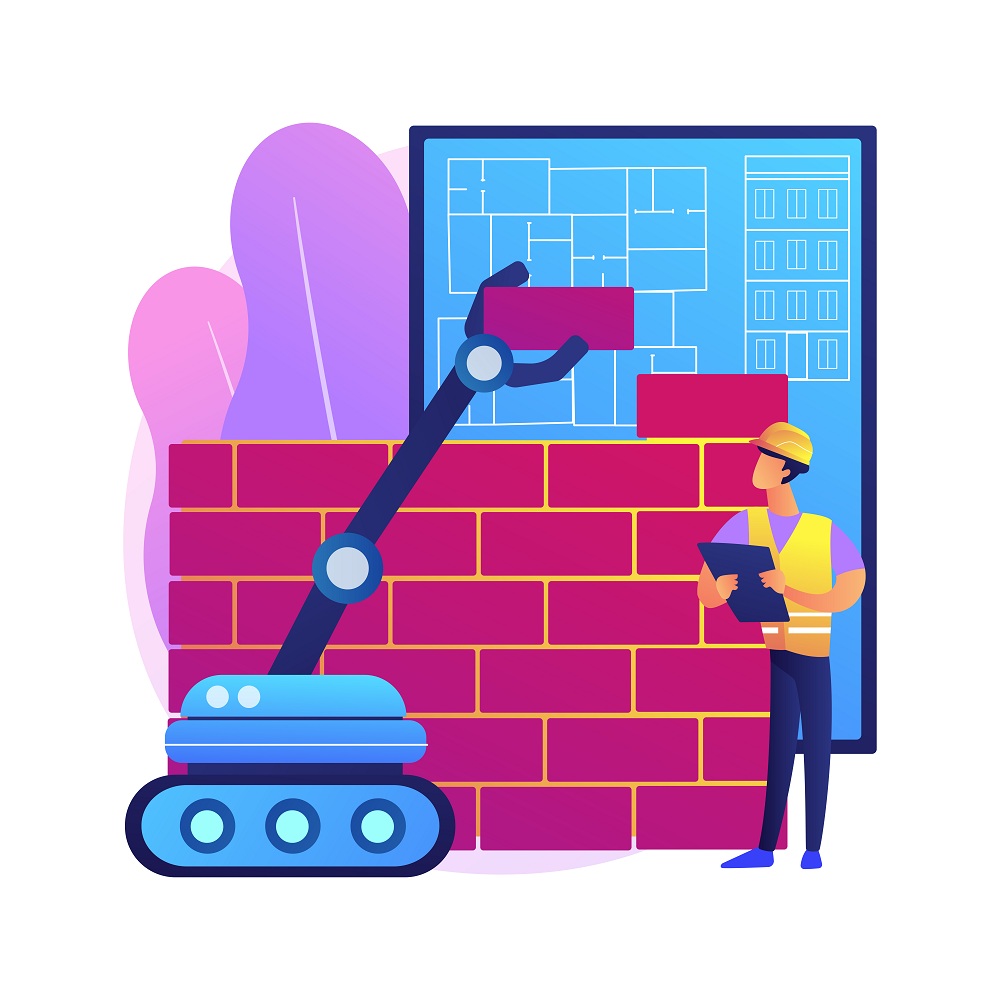 Illustration of automated construction robots Illustration of automated construction robots