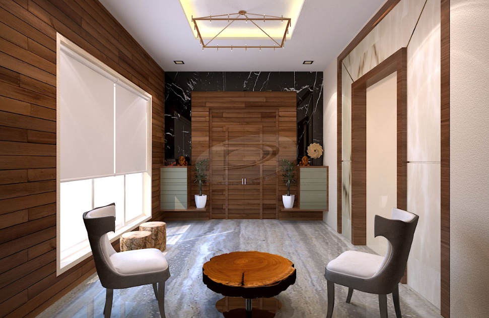 Modern Accent Chairs with Wooden Trunk Shaped Center Table