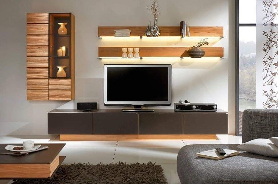 T.V. Unit with a Grey Wooden Storage